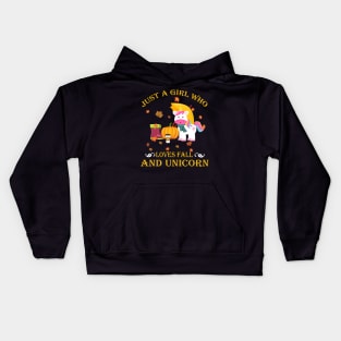 Just A Girl Who Loves Fall & Unicorn Funny Thanksgiving Gift Kids Hoodie